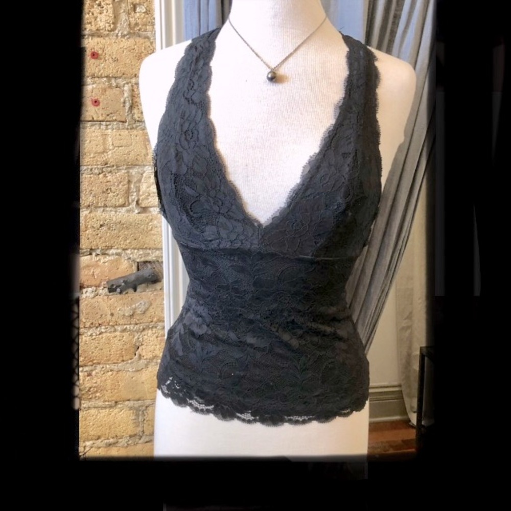 Guess Black Lace V-Neck Top XS